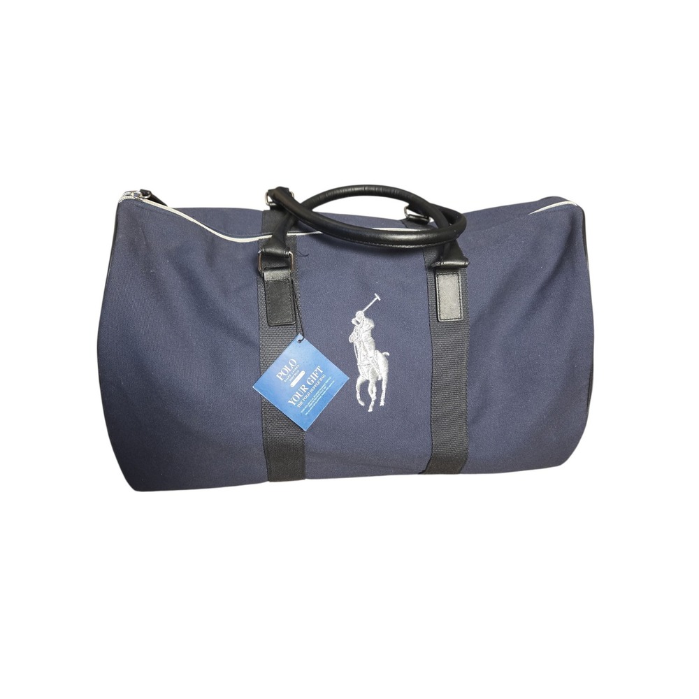 Polo Ralph Lauren Navy Blue Canvas Duffel Bag Large White Pony Logo NWT Defect
